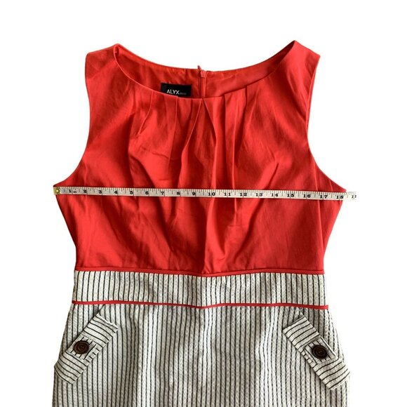 ALYX Womens Boat Neck Red & Pinstripe Sleeveless Sheath Dress W/ Pockets Size 14 - Picture 8 of 13